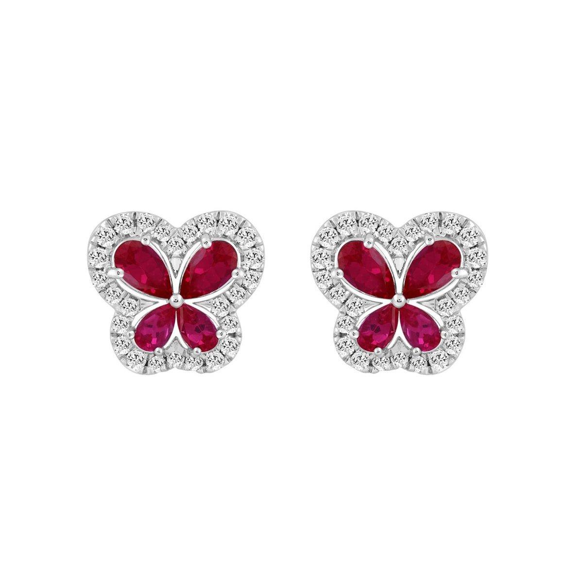 14K WHITE GOLD 1 1/2CT ROUND/PEAR DIAMOND LADIES EARRINGS (RUBY PEAR)
