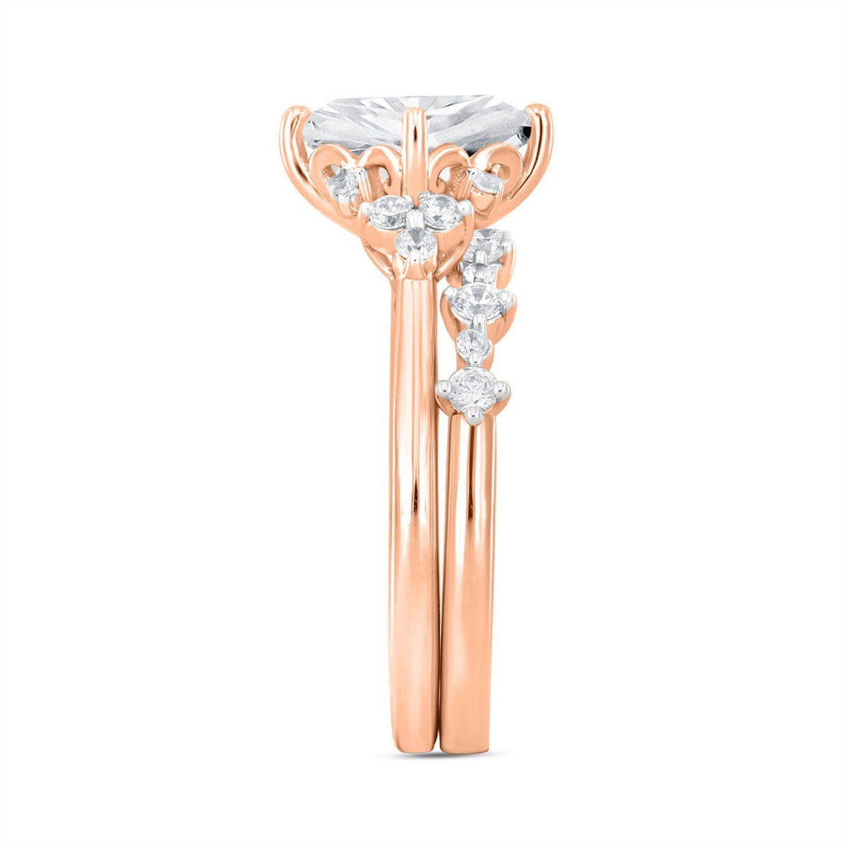 LADIES BRIDAL SET 2 1/2CT ROUND DIAMOND 14K ROSE GOLD (CENTER STONE PRINCESS DIAMOND 2CT)