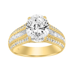 14K YELLOW GOLD 3 1/2CT ROUND/PRINCESS DIAMOND LADIES RING (CENTER STONE OVAL DIAMOND 2.00CT)