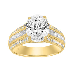 14K YELLOW GOLD 3 1/2CT ROUND/PRINCESS DIAMOND LADIES RING (CENTER STONE OVAL DIAMOND 2.00CT)