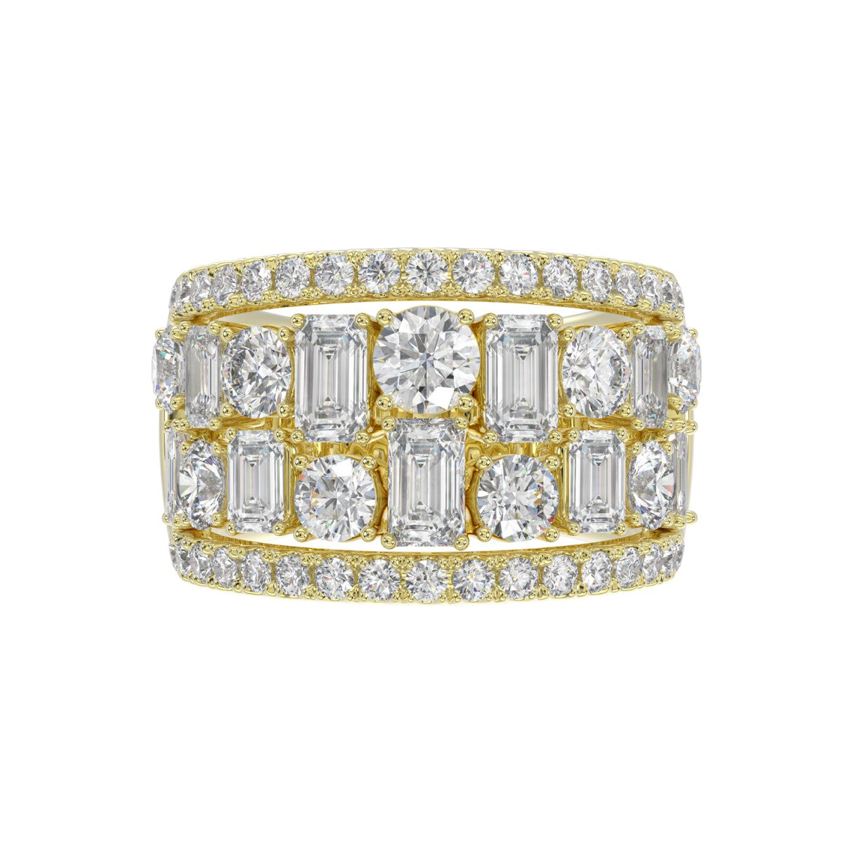 14K YELLOW GOLD 5.00CT ROUND/EMERALD DIAMOND LADIES BAND