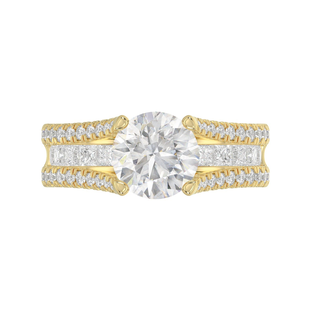 LADIES RING 3 1/2CT ROUND/PRINCESS DIAMOND 14K YELLOW GOLD (CENTER STONE ROUND DIAMOND 2CT )
