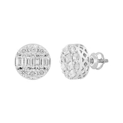 LADIES EARRINGS 1 1/2CTROUND/EMERALD DIAMOND 14K WHITE GOLD