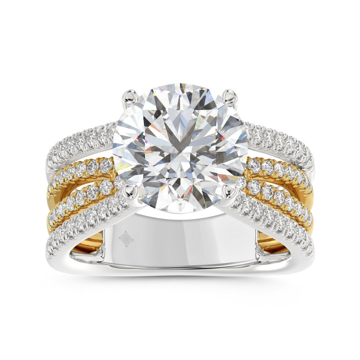 LADIES RING 3 5/8CT ROUND DIAMOND 14K WHITE/YELLOW GOLD (CENTER STONE ROUND DIAMOND 3CT )