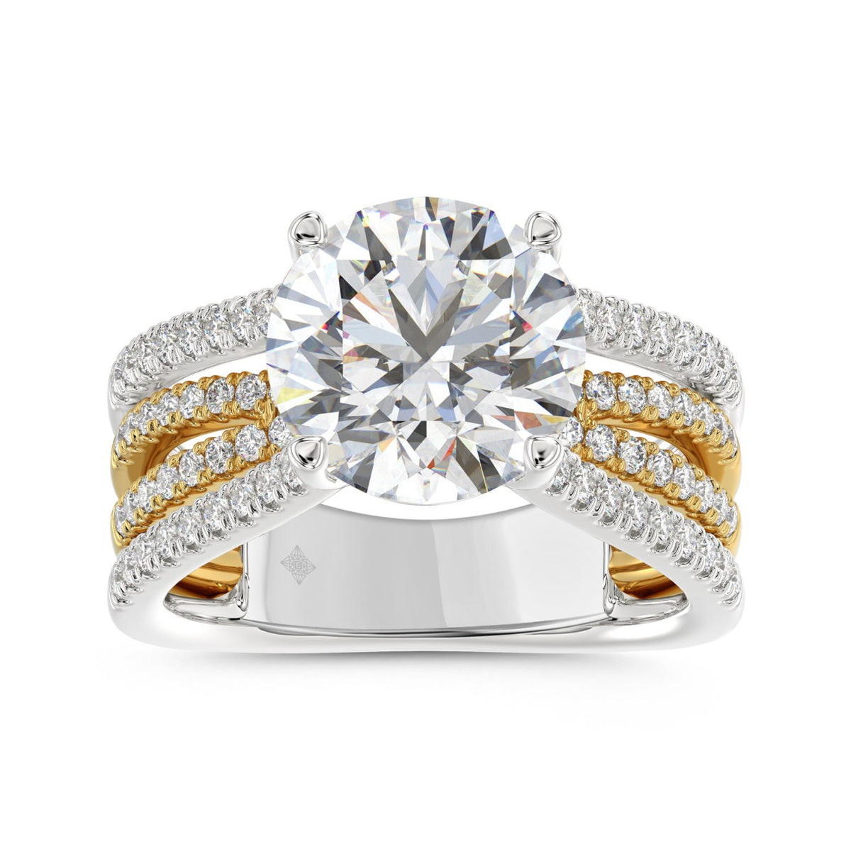 LADIES RING 3 5/8CT ROUND DIAMOND 14K WHITE/YELLOW GOLD (CENTER STONE ROUND DIAMOND 3CT )