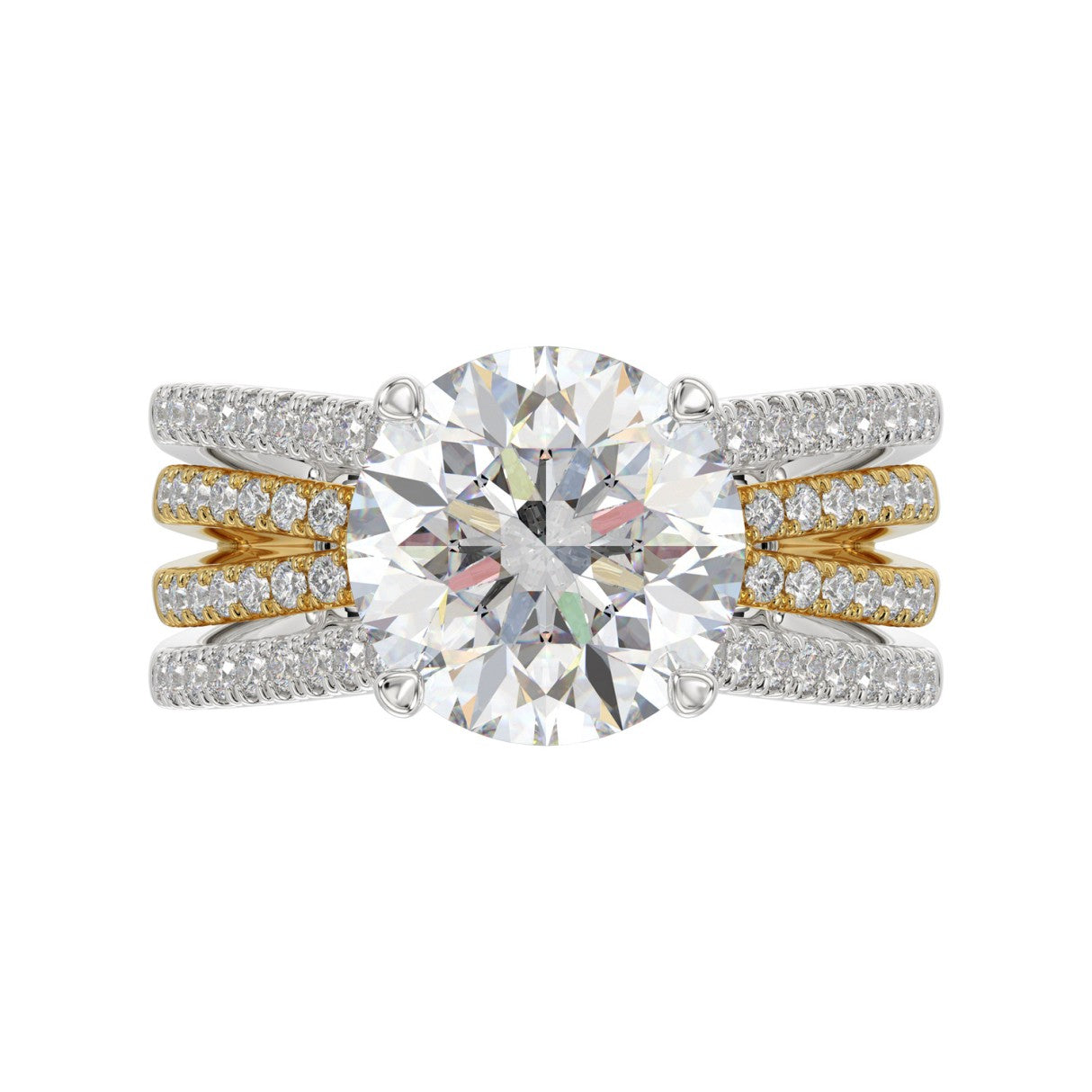 LADIES RING 3 5/8CT ROUND DIAMOND 14K WHITE/YELLOW GOLD (CENTER STONE ROUND DIAMOND 3CT )