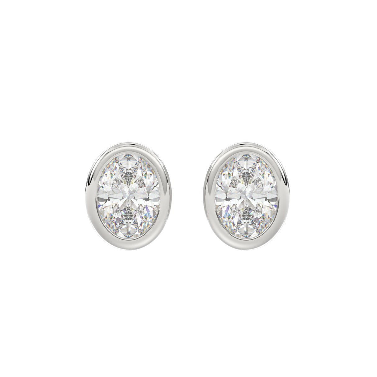 LADIES SOLITAIRE EARRINGS 3CT OVAL DIAMOND 14K WHITE GOLD