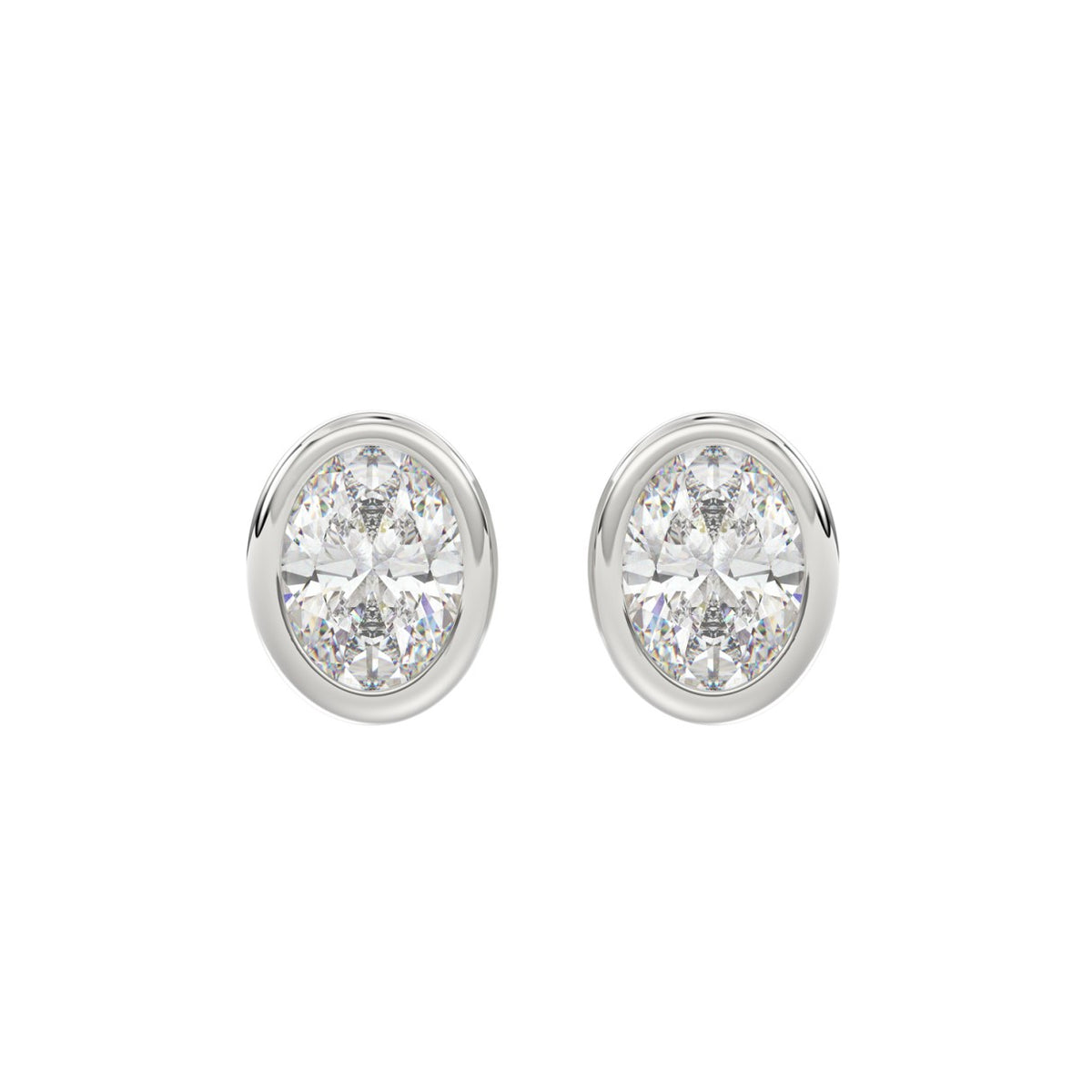 LADIES SOLITAIRE EARRINGS 3CT OVAL DIAMOND 14K WHITE GOLD