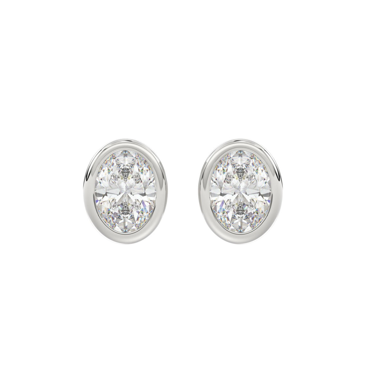 LADIES SOLITAIRE EARRINGS 3CT OVAL DIAMOND 14K WHITE GOLD