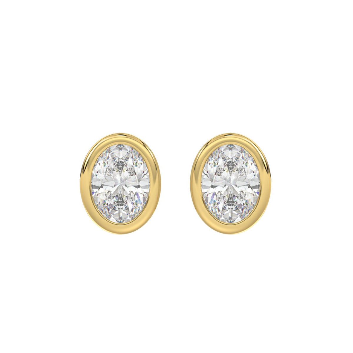 LADIES SOLITAIRE EARRINGS 3CT OVAL DIAMOND 14K YELLOW GOLD