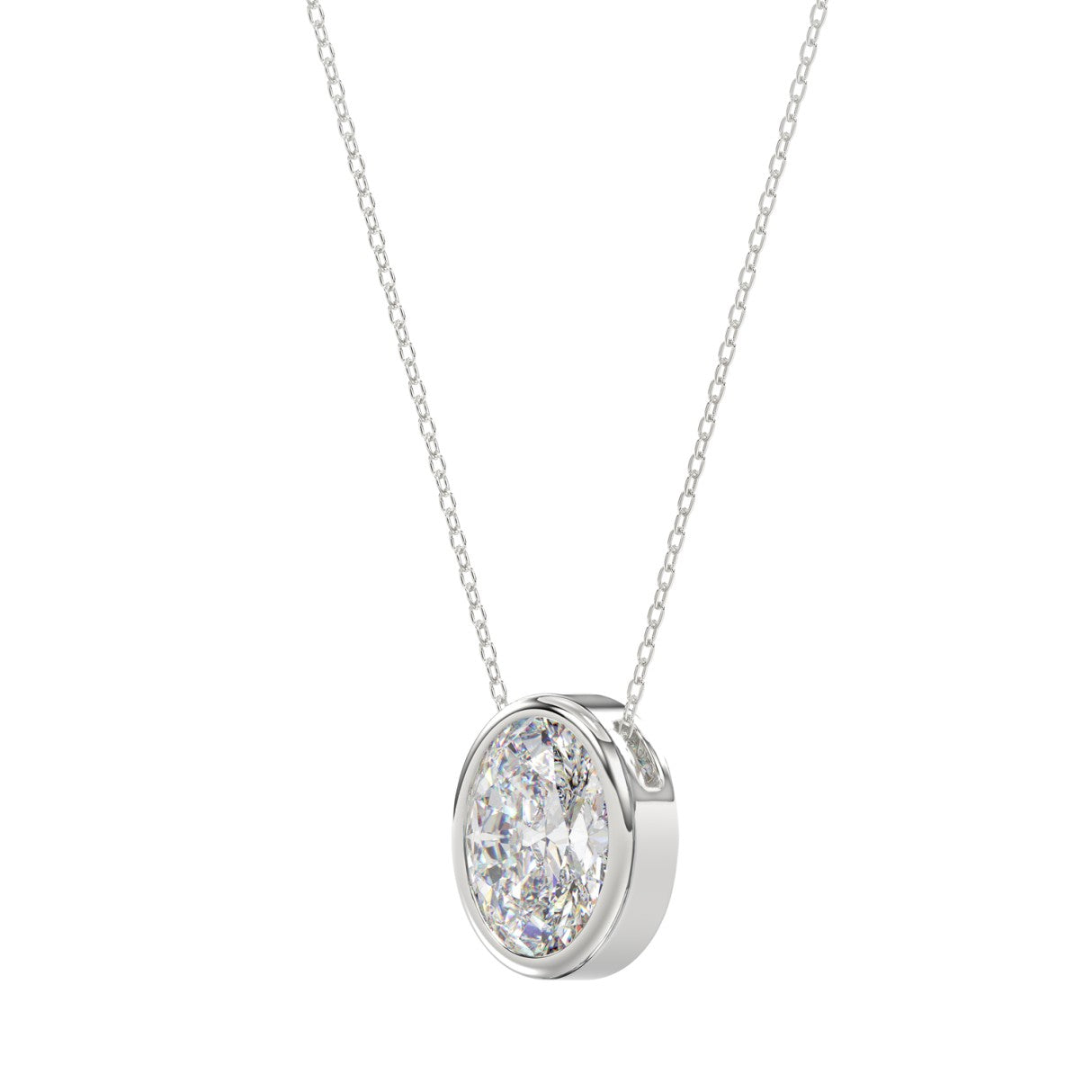 LADIES SOLITAIRE PENDANT 1CT OVAL DIAMOND 14K WHITE GOLD WITH CHAIN