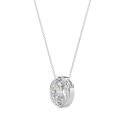 LADIES SOLITAIRE PENDANT 1CT OVAL DIAMOND 14K WHITE GOLD WITH CHAIN