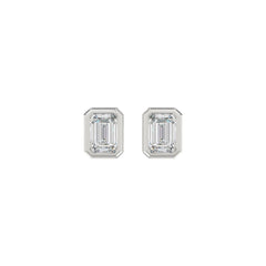 LADIES SOLITAIRE EARRINGS 1CT EMERALD DIAMOND 14K WHITE GOLD