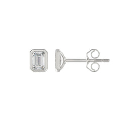 LADIES SOLITAIRE EARRINGS 1CT EMERALD DIAMOND 14K WHITE GOLD