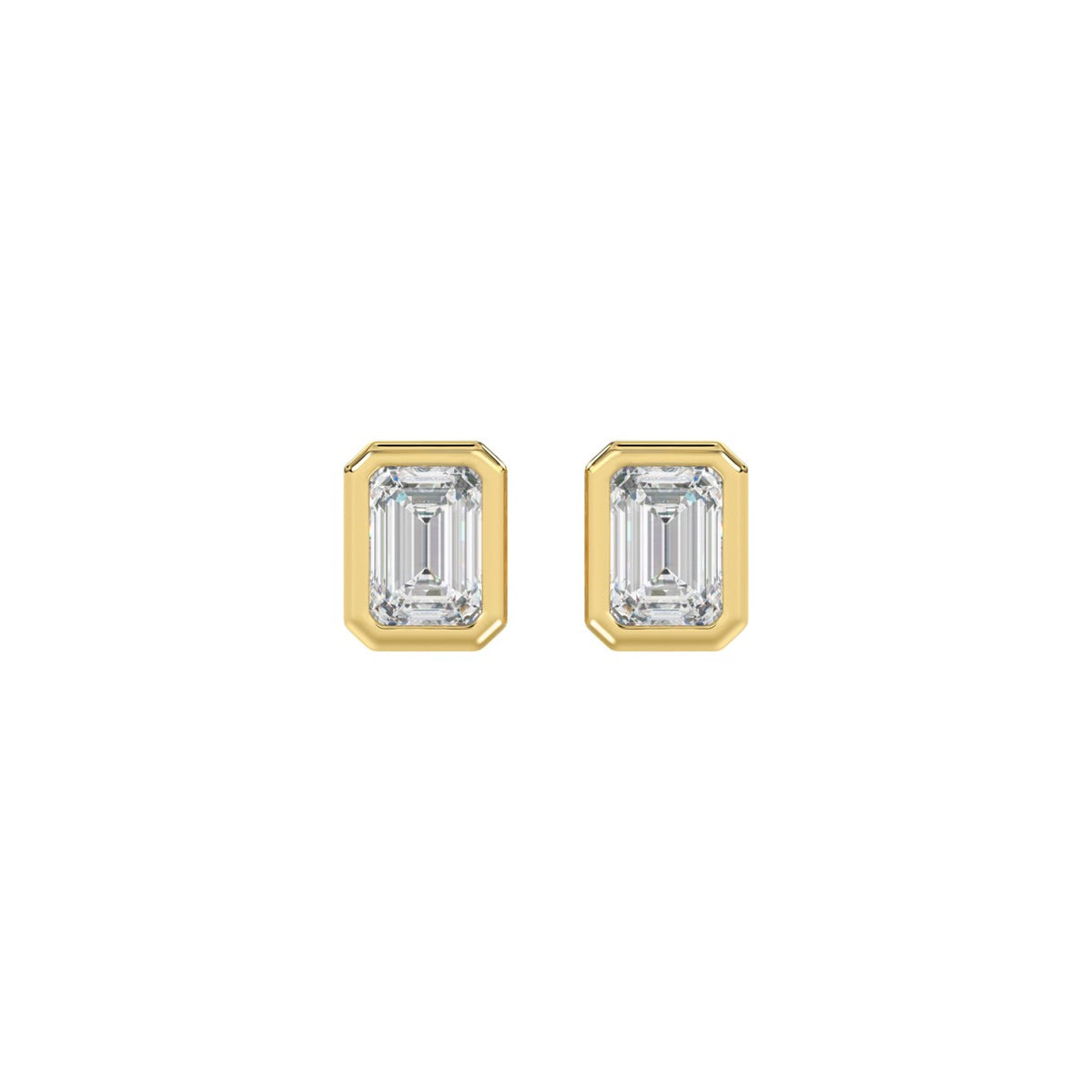 LADIES SOLITAIRE EARRINGS 1CT EMERALD DIAMOND 14K YELLOW GOLD
