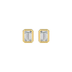 LADIES SOLITAIRE EARRINGS 1CT EMERALD DIAMOND 14K YELLOW GOLD
