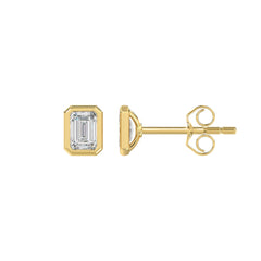 LADIES SOLITAIRE EARRINGS 1CT EMERALD DIAMOND 14K YELLOW GOLD