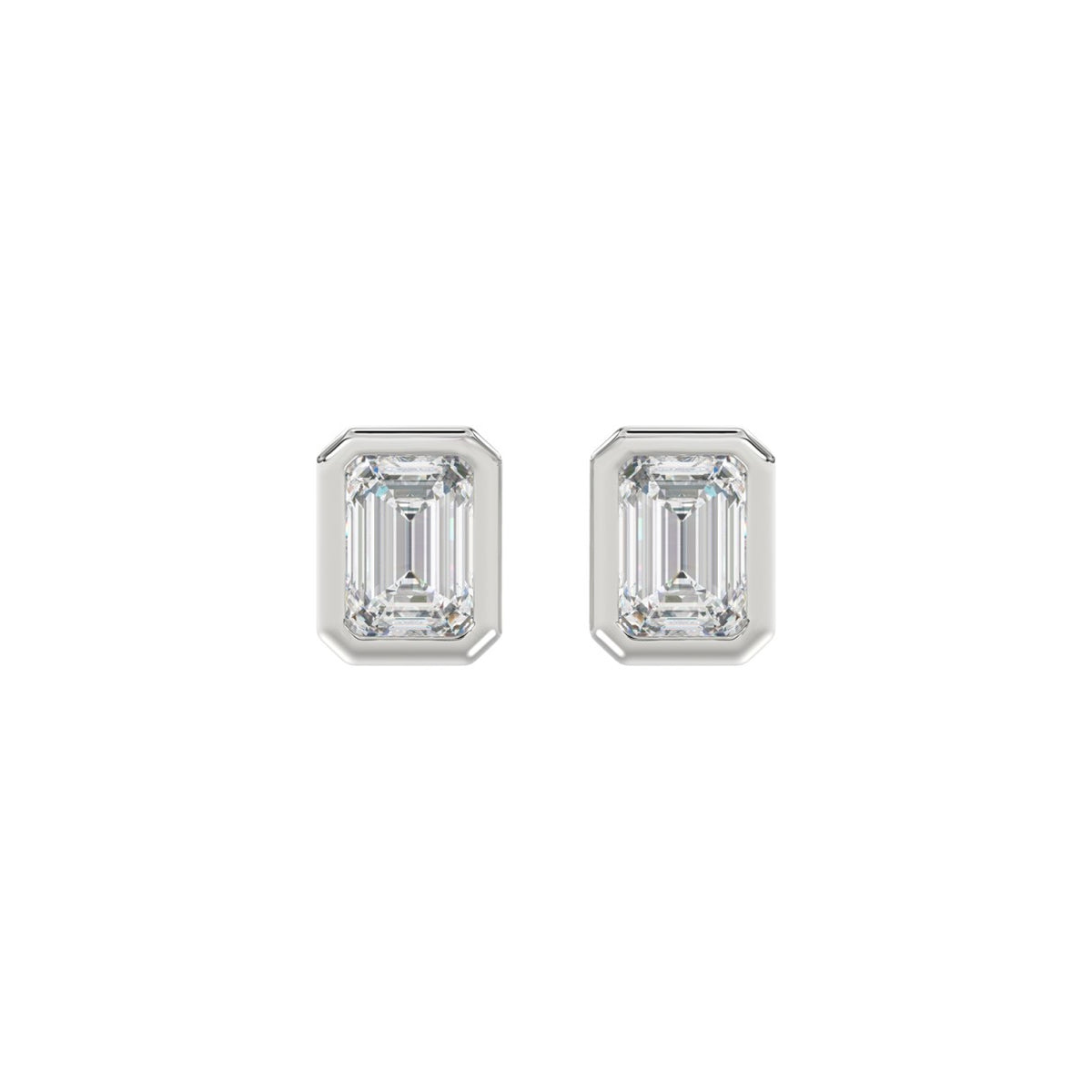 LADIES SOLITAIRE EARRINGS 2CT EMERALD DIAMOND 14K WHITE GOLD