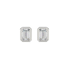 LADIES SOLITAIRE EARRINGS 2CT EMERALD DIAMOND 14K WHITE GOLD