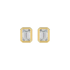 LADIES SOLITAIRE EARRINGS 2CT EMERALD DIAMOND 14K YELLOW GOLD
