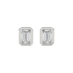 LADIES SOLITAIRE EARRINGS 3CT EMERALD DIAMOND 14K WHITE GOLD 