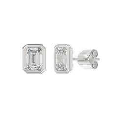 LADIES SOLITAIRE EARRINGS 3CT EMERALD DIAMOND 14K WHITE GOLD 