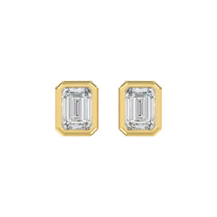 LADIES SOLITAIRE EARRINGS 3CT EMERALD DIAMOND 14K YELLOW GOLD 