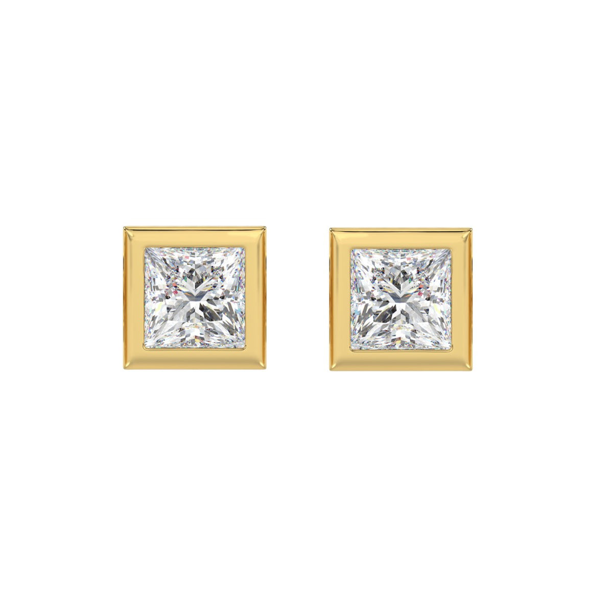 LADIES SOLITAIRE EARRINGS 3CT PRINCESS DIAMOND 14K YELLOW GOLD