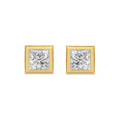 LADIES SOLITAIRE EARRINGS 3CT PRINCESS DIAMOND 14K YELLOW GOLD