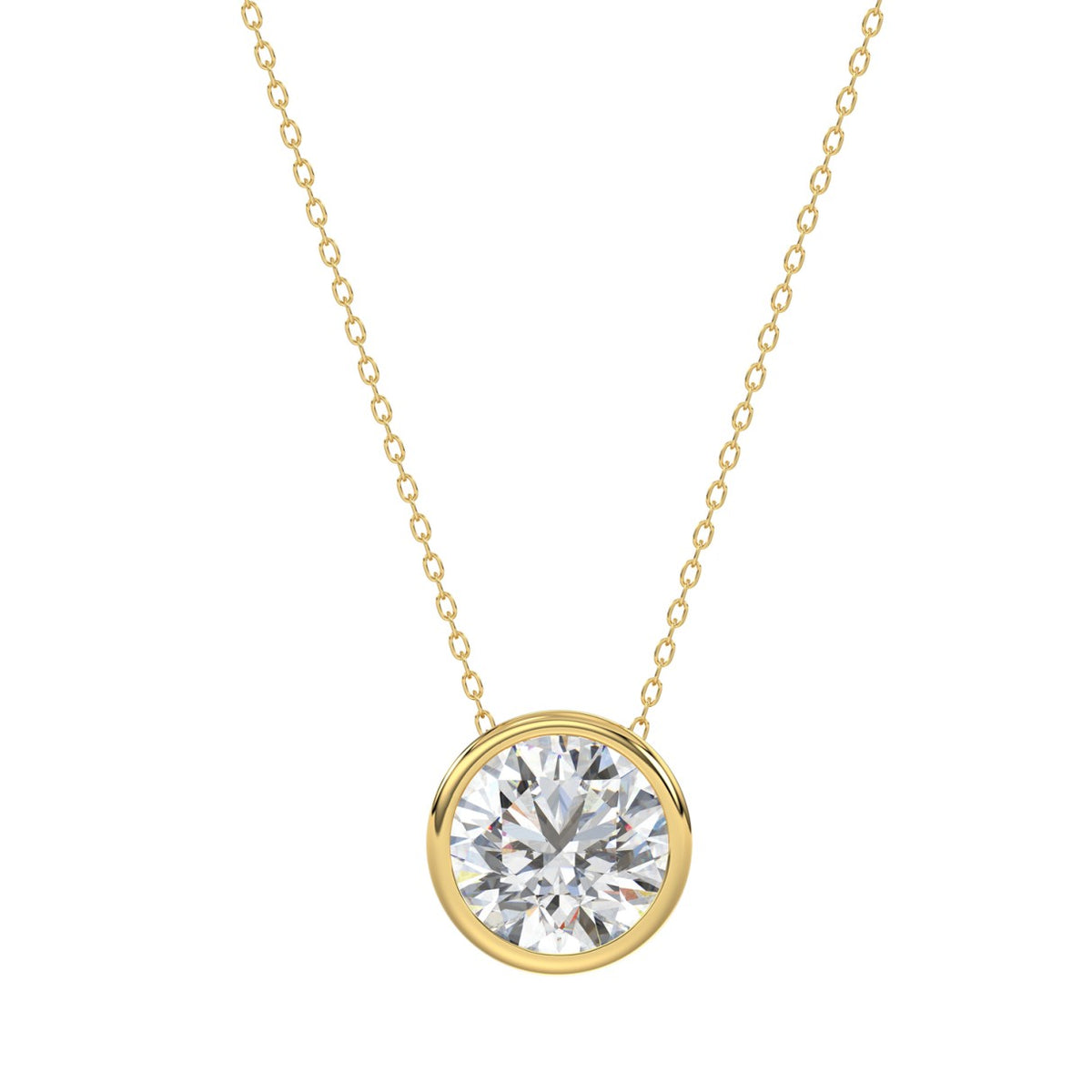 LADIES SOLITAIRE PENDANT 1CT ROUND DIAMOND 14K YELLOW GOLD WITH CHAIN