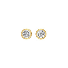 LADIES SOLITAIRE EARRINGS 1CT ROUND DIAMOND 14K YELLOW GOLD