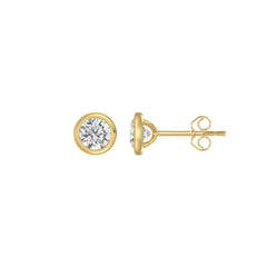 LADIES SOLITAIRE EARRINGS 1CT ROUND DIAMOND 14K YELLOW GOLD