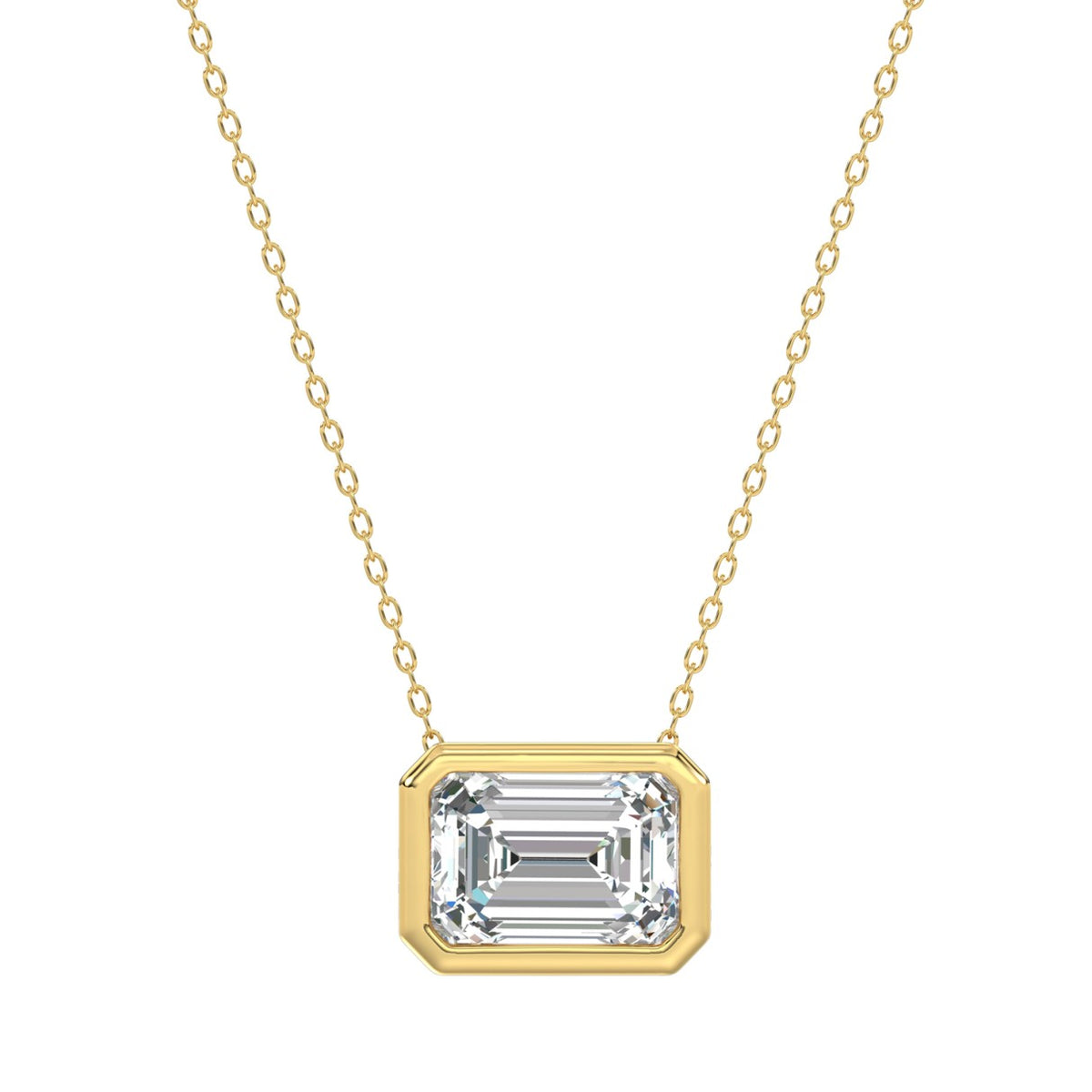 LADIES SOLITAIRE PENDANT 1CT EMERALD DIAMOND 14K YELLOW GOLD WITH CHAIN