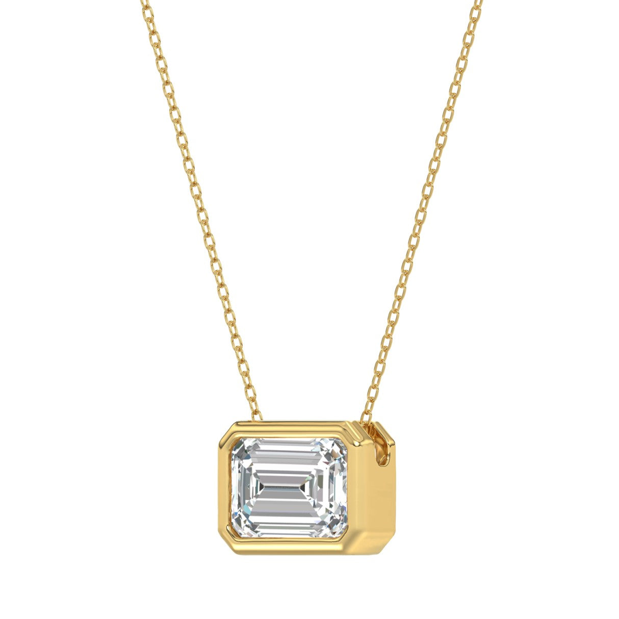 LADIES SOLITAIRE PENDANT 1CT EMERALD DIAMOND 14K YELLOW GOLD WITH CHAIN