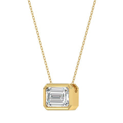 LADIES SOLITAIRE PENDANT 1CT EMERALD DIAMOND 14K YELLOW GOLD WITH CHAIN