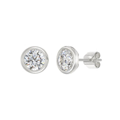 LADIES SOLITAIRE EARRINGS 3CT ROUND DIAMOND 14K WHITE GOLD