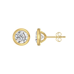 LADIES SOLITAIRE EARRINGS 3CT ROUND DIAMOND 14K YELLOW GOLD