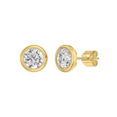 LADIES SOLITAIRE EARRINGS 3CT ROUND DIAMOND 14K YELLOW GOLD