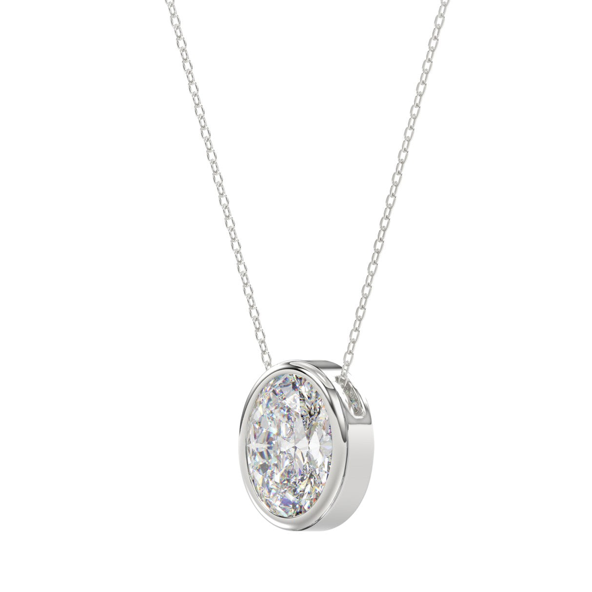 LADIES SOLITAIRE PENDANT 2CT OVAL DIAMOND 14K WHITE GOLD
