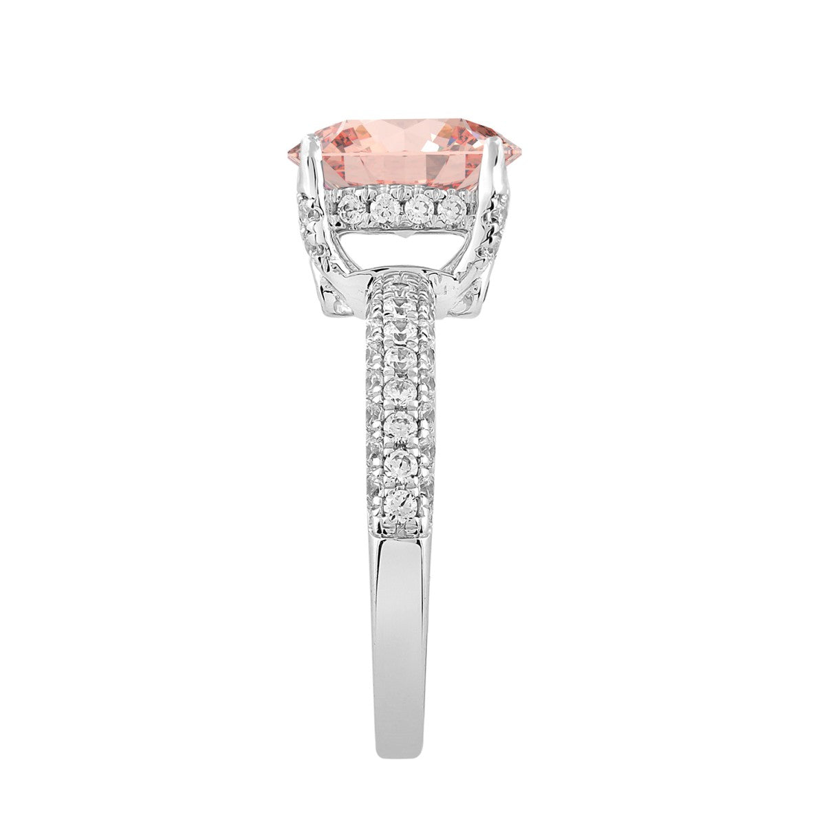 ETERNAL BLUSH COLLECTION LADIES RING 2 3/4CT ROUND/OVAL DIAMOND 14K WHITE GOLD (CENTER STONE PINK OVAL DIAMOND 2CT)