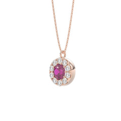 LADIES PENDANT 1/4CT ROUND/RUBY DIAMOND 14K ROSE GOLD (CENTER STONE ROUND DIAMOND 5/8CT )