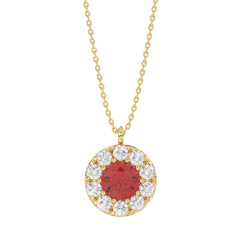 14K YELLOW GOLD 1.00CT ROUND/RUBY DIAMOND LADIES PENDANT (CENTER STONE ROUND RUBY DIAMOND 5/8CT)