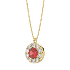 14K YELLOW GOLD 1.00CT ROUND/RUBY DIAMOND LADIES PENDANT (CENTER STONE ROUND RUBY DIAMOND 5/8CT)