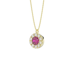 14K YELLOW GOLD 1.00CT ROUND/RUBY DIAMOND LADIES PENDANT (CENTER STONE ROUND RUBY DIAMOND 5/8CT)