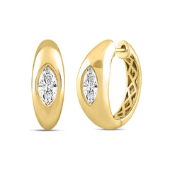 LADIES HOOP EARRINGS 2CT MARQUISE DIAMOND 14K YELLOW GOLD