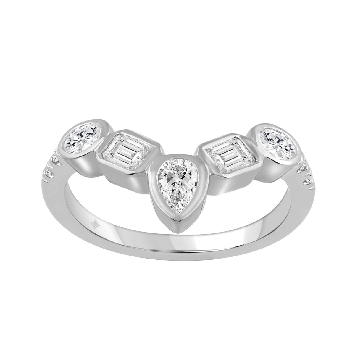 14K WHITE GOLD 1.00CT ROUND/EMERALD/OVAL/PEAR DIAMOND LADIES BAND (PEAR 1/5CT EMERALD 1/3CT OVAL 1/3CT)