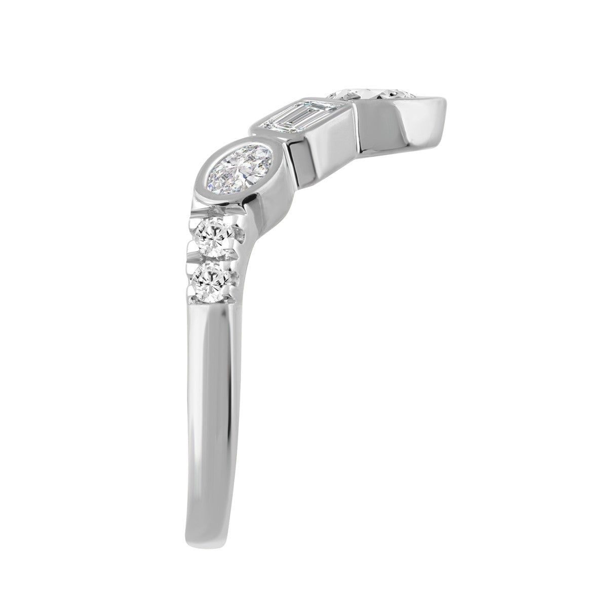 14K WHITE GOLD 1.00CT ROUND/EMERALD/OVAL/PEAR DIAMOND LADIES BAND (PEAR 1/5CT EMERALD 1/3CT OVAL 1/3CT)
