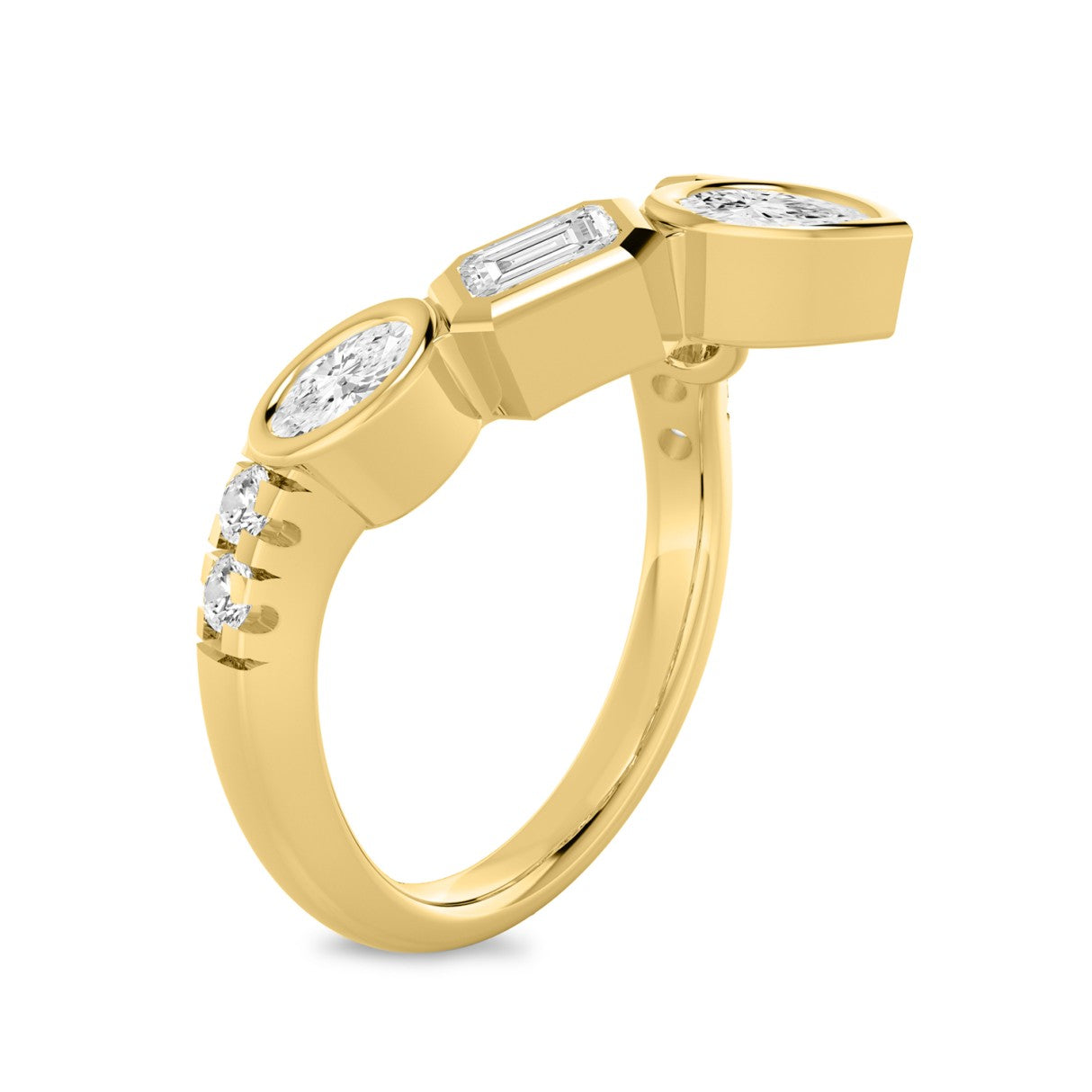 14K YELLOW GOLD 1.00CT ROUND/EMERALD/OVAL/PEAR DIAMOND LADIES BAND (PEAR 1/5CT EMERALD 1/3CT OVAL 1/3CT)