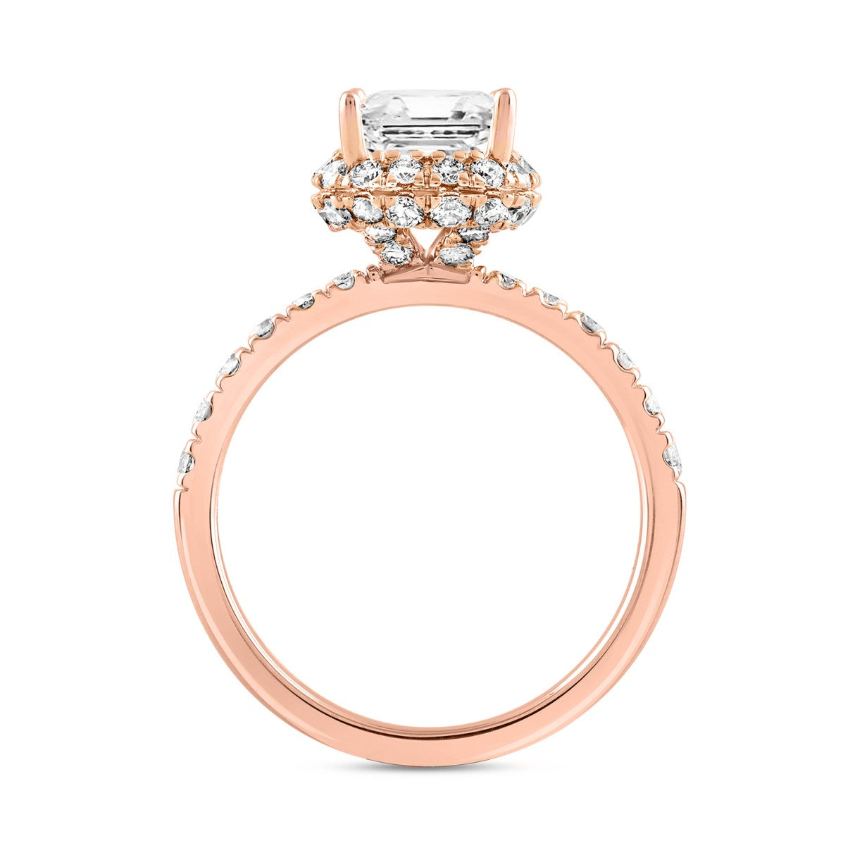 LADIES RING 4.00CT ROUND/EMERALD DIAMOND 14K ROSE GOLD (CENTER STONE EMERALD DIAMOND 3.00CT)