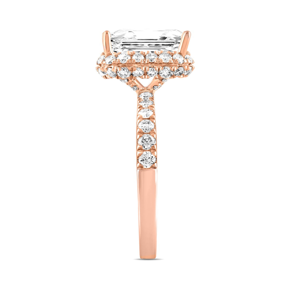 LADIES RING 4.00CT ROUND/EMERALD DIAMOND 14K ROSE GOLD (CENTER STONE EMERALD DIAMOND 3.00CT)